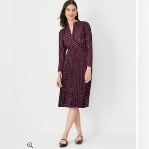 NWT Ann Taylor 00P Petite Geo Pleated Long Sleeve
Flare Dress. Color: Plum Rose